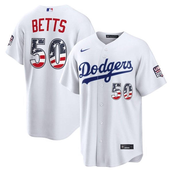 Fourth OF July LOS Angeles Dodgers Mookie Betts Nike White USA 250 Stadium Jersey 2025/26