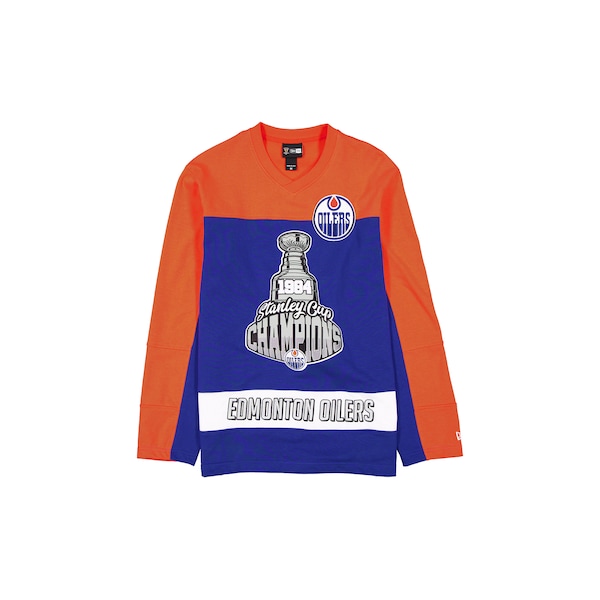 Edmonton Oilers NEW ERA Stanley CUP Champions Long Sleeve Hockey Jersey Shirt Royal Orange 2026/27
