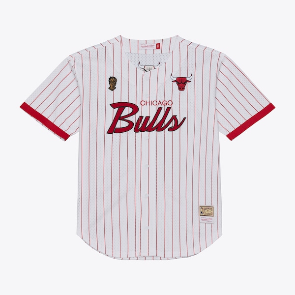 Chicago Bulls Mitchell and Ness Head Coach Pinstripe Mesh Full Button Baseball Jersey White 2025/26