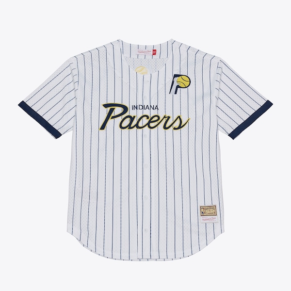 Indiana Pacers Mitchell AND Ness Head Coach Pinstripe Mesh Full Button Baseball Jersey White 2025/26