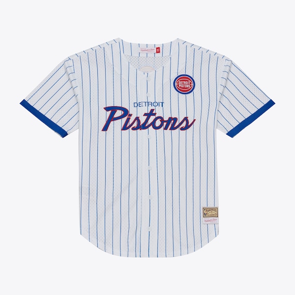 Detroit Pistons Mitchell AND Ness Head Coach Pinstripe Mesh Full Button Baseball Jersey White 2025/26
