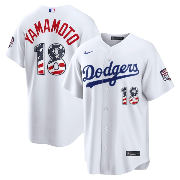 Fourth OF July LOS Angeles Dodgers Yoshinobu Yamamoto Nike White USA 250 Stadium Jersey 2025/26