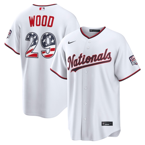 Fourth OF July Washington Nationals James Wood Nike White USA 250 Stadium Jersey 2025/26