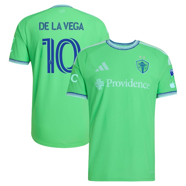Pedro DE LA Vega Seattle Sounders FC Adidas 2026 THE Evergreen State KIT ON Field Authentic Patch Jersey Rave Green 2026