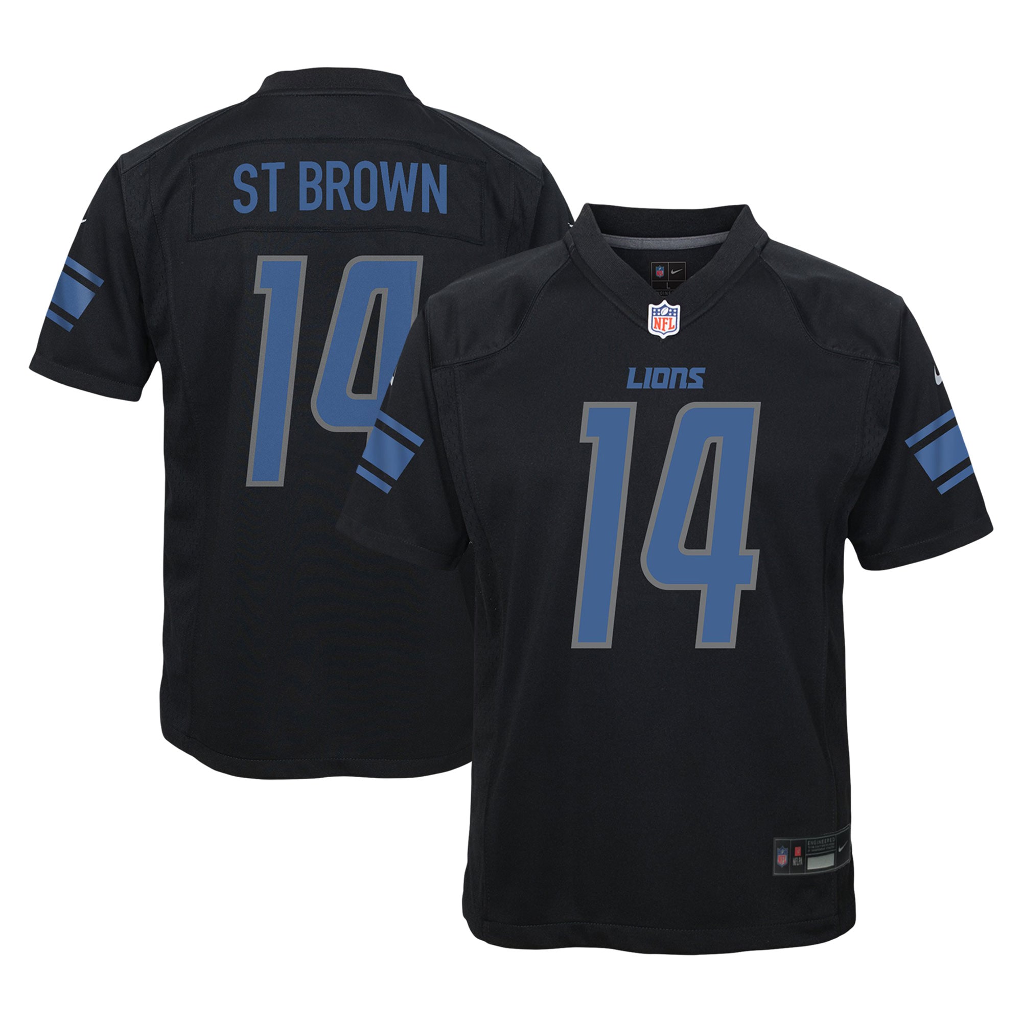 Amon RA ST Brown Detroit Lions Nike Youth Game Jersey Black 2025/26