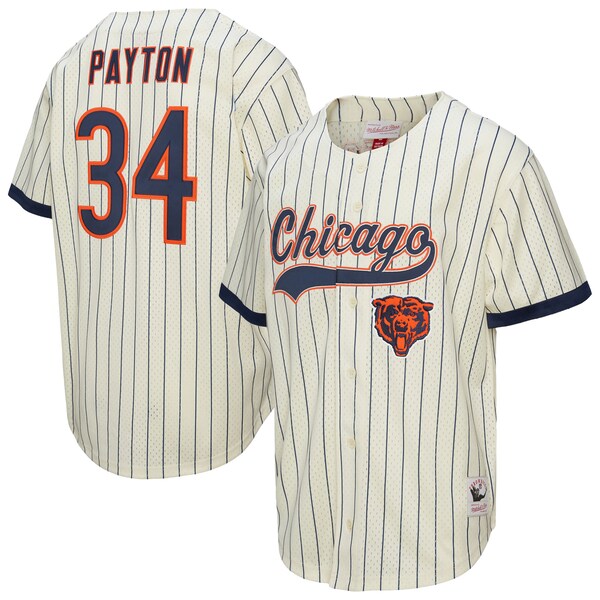 Walter Payton Chicago Bears Mitchell AND Ness Name AND Number Mesh Button UP Baseball Jersey Cream 2025/26