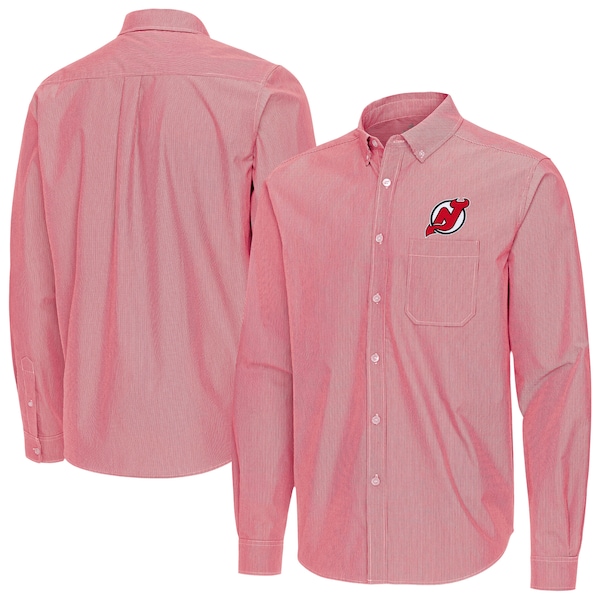 NEW Jersey Devils Antigua Porter Woven TRI Blend Long Sleeve Button Down Shirt RED 2025/26
