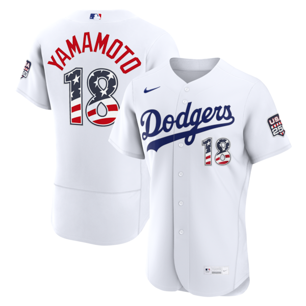 Fourth OF July LOS Angeles Dodgers Yoshinobu Yamamoto Nike White USA 250 Authentic Jersey 2025/26