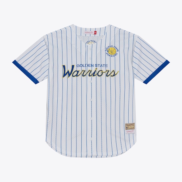 Golden State Warriors Mitchell AND Ness Head Coach Pinstripe Mesh Full Button Baseball Jersey White 2025/26