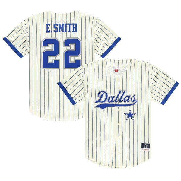 Emmitt Smith Dallas Cowboys Mitchell AND Ness Name AND Number Mesh Button UP Baseball Jersey Cream 2025/26