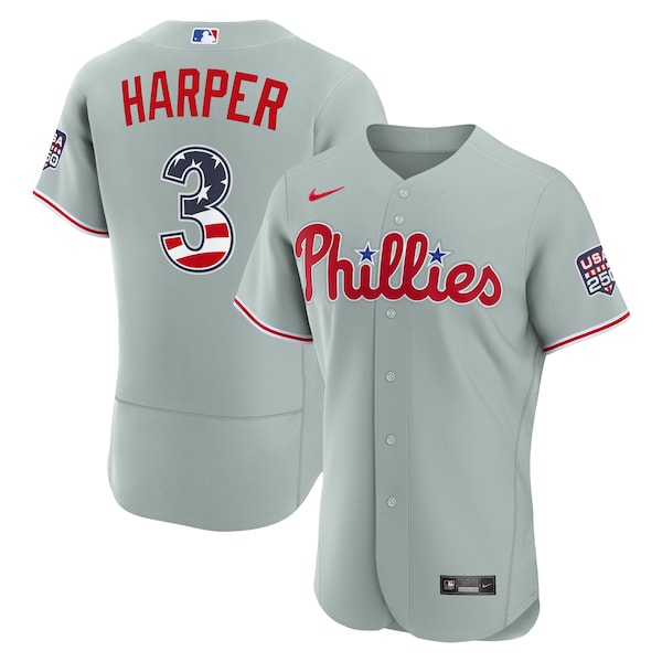 Fourth OF July Philadelphia Phillies Bryce Harper Nike Gray USA 250 Authentic Jersey 2025/26