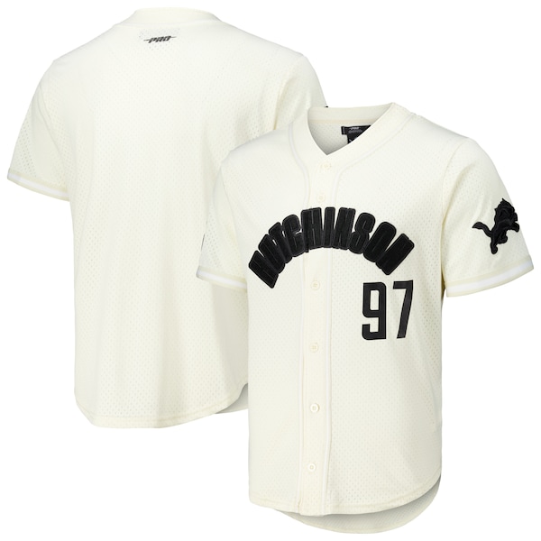 Aidan Hutchinson Detroit Lions PRO Standard Name AND Number Triple Tonal Button UP Baseball Jersey Cream 2025/26