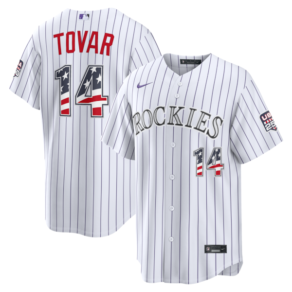 Fourth OF July Colorado Rockies Ezequiel Tovar Nike White USA 250 Stadium Jersey 2025/26