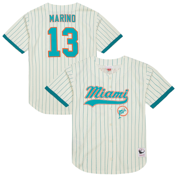DAN Marino Miami Dolphins Mitchell and Ness Name and Number Mesh Button UP Baseball Jersey Cream 2026/27