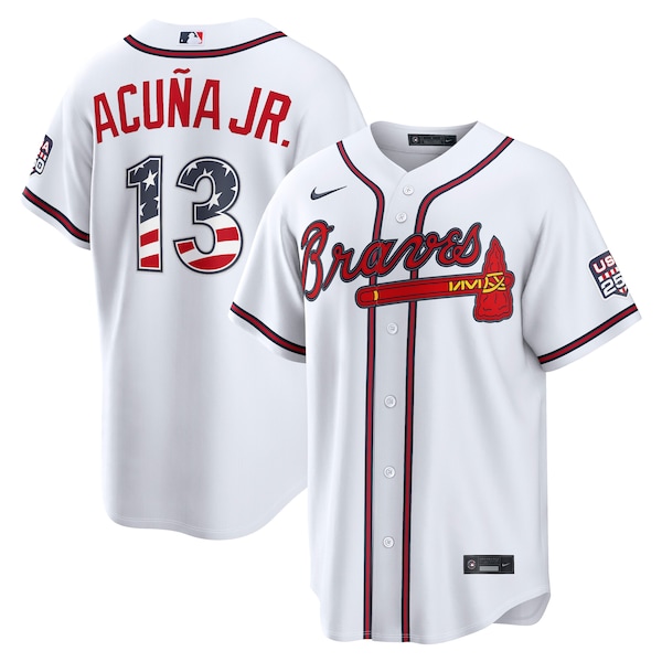 Fourth OF July Atlanta Braves Ronald Acuña JR Nike White USA 250 Stadium Jersey 2025/26
