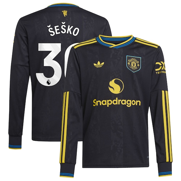 Manchester United Adidas Ersatztrikot 2025 26 Langärmelig Kinder MIT Aufdruck šeško 2025/26