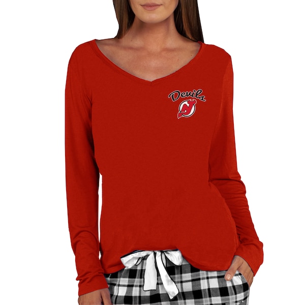 NEW Jersey Devils Concepts Sport Marathon Knit Long Sleeve V Neck TOP RED 2025/26