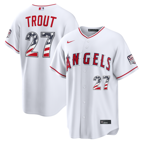 Fourth OF July LOS Angeles Angels Mike Trout Nike White USA 250 Stadium Jersey 2025/26