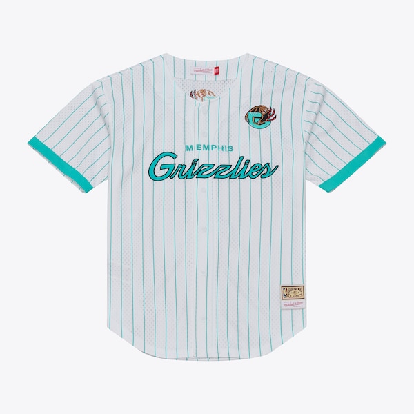 Memphis Grizzlies Mitchell AND Ness Head Coach Pinstripe Mesh Full Button Baseball Jersey White 2025/26