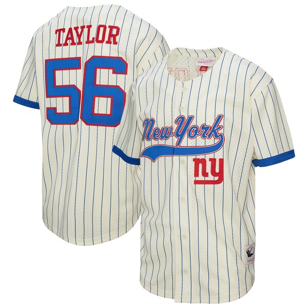 Lawrence Taylor NEW York Giants Mitchell AND Ness Name AND Number Mesh Button UP Baseball Jersey Cream 2025/26