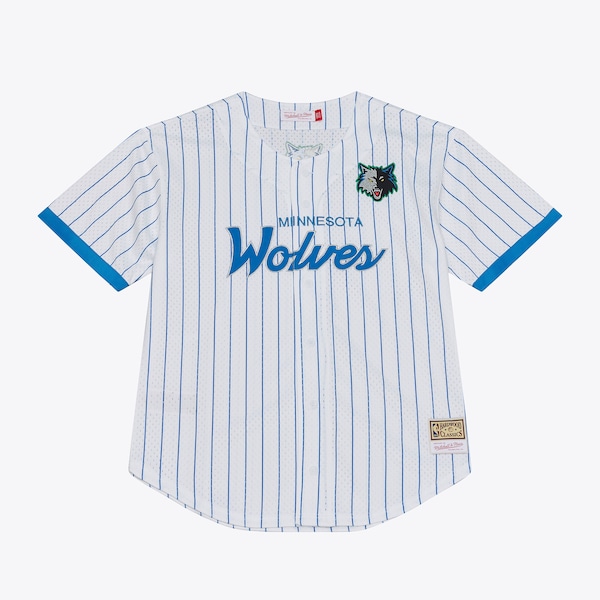 Minnesota Timberwolves Mitchell AND Ness Head Coach Pinstripe Mesh Full Button Baseball Jersey White 2025/26